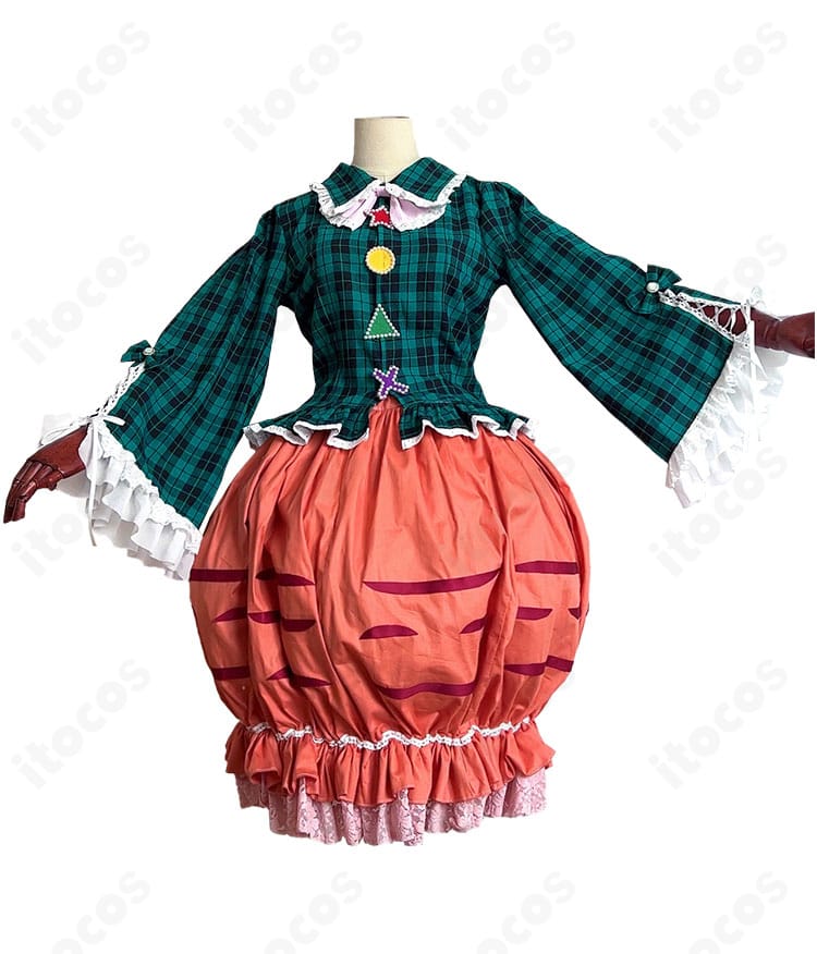 東方Project 秦こころ アレンジ衣装の側面。スカートのシルエットとウエストライン、蝶結びの立体感を確認できる商品写真