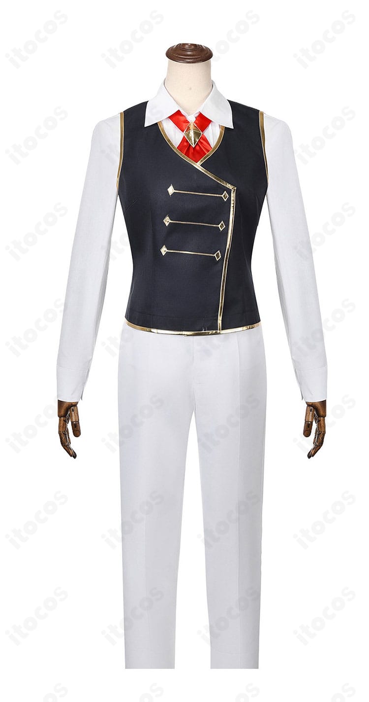 ベスト正面のディテール。ボタン配置と前身頃のステッチ感