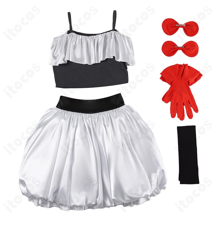 セット内容一式(トップス、スカート、手袋、髪飾り、靴下)を並べた構成写真