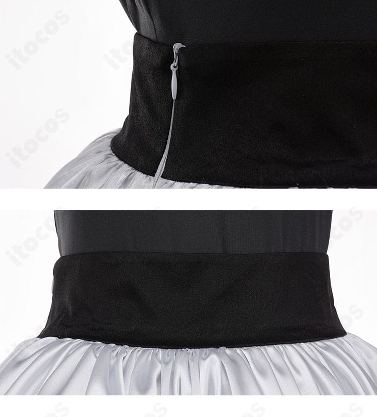 ウエスト装飾とリボンのディテール。装飾位置と質感、縫製仕上げが分かるクローズアップ