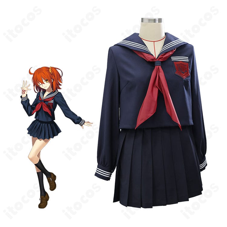 FGO 藤丸立香（ぐだ子）魔術礼装：月の裏側の記憶衣装を着用した全身イメージ。清楚なセーラー襟とスカーフの配色が分かる人物カット。