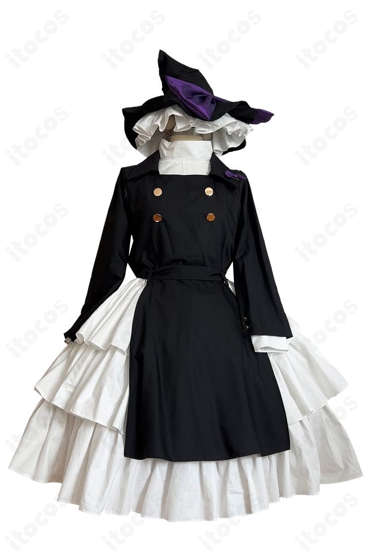 霧雨魔理沙の二次創作アレンジ衣装を全身で撮影した画像。黒×白のウィッチテイストときれいなシルエットが分かる。