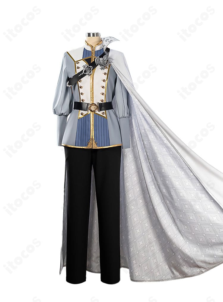 マント全体の装飾と縁取りのディテール。光沢感とドレープが分かる近接。