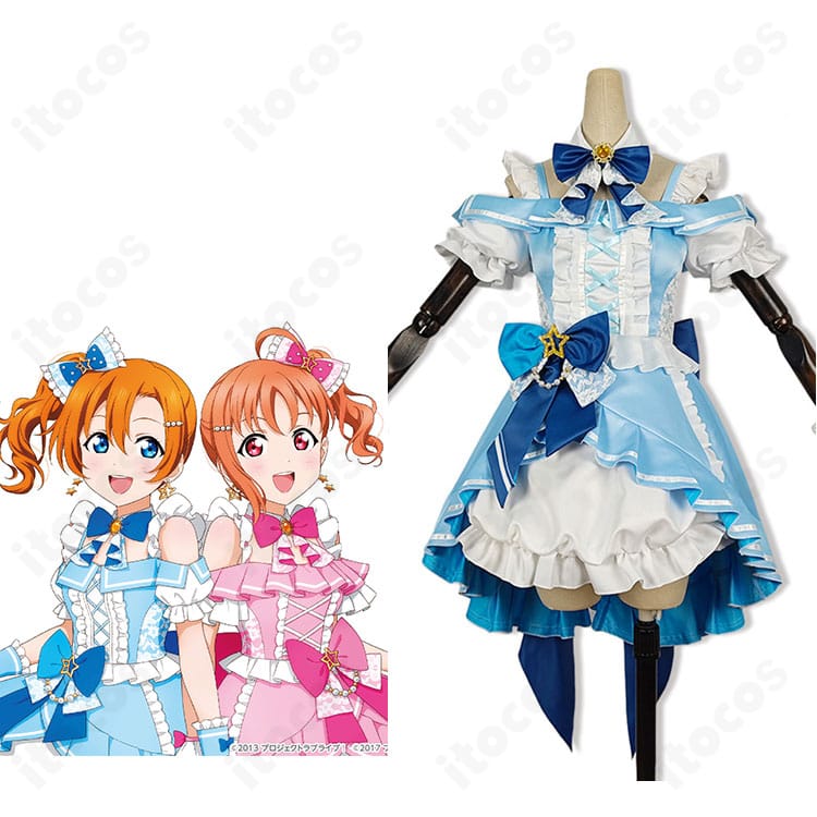 高坂穂乃果 μ's×Aqoursコラボ衣装の人物着用イメージと全身コーディネート（髪飾り・耳飾り・靴下込み）