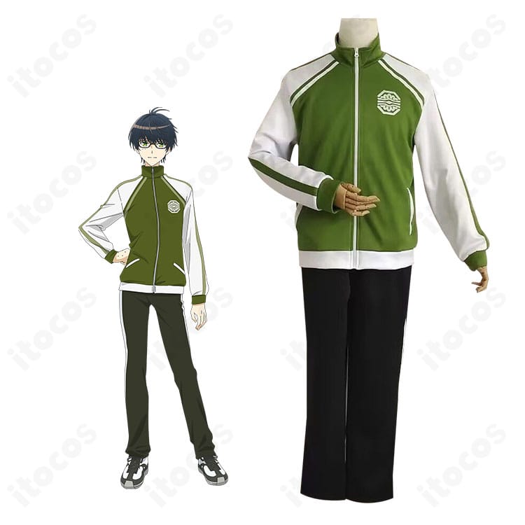 篭手切江 内番ジャージの正面全身。『特「刀剣乱舞-花丸-」〜雪月華〜』準拠の上着とズボン2点セットを着用イメージで表示。