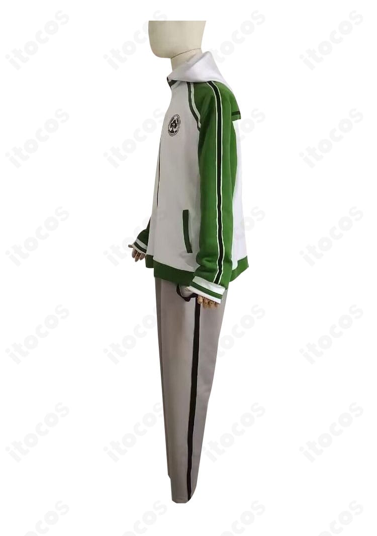 右袖の縫製と袖口仕様が見えるディテール画像（桑名江 内番ジャージ）