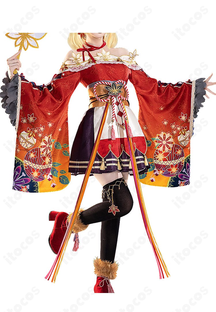 小原鞠莉 紅葉狩り編コスの背面シルエットと腰飾りの配置