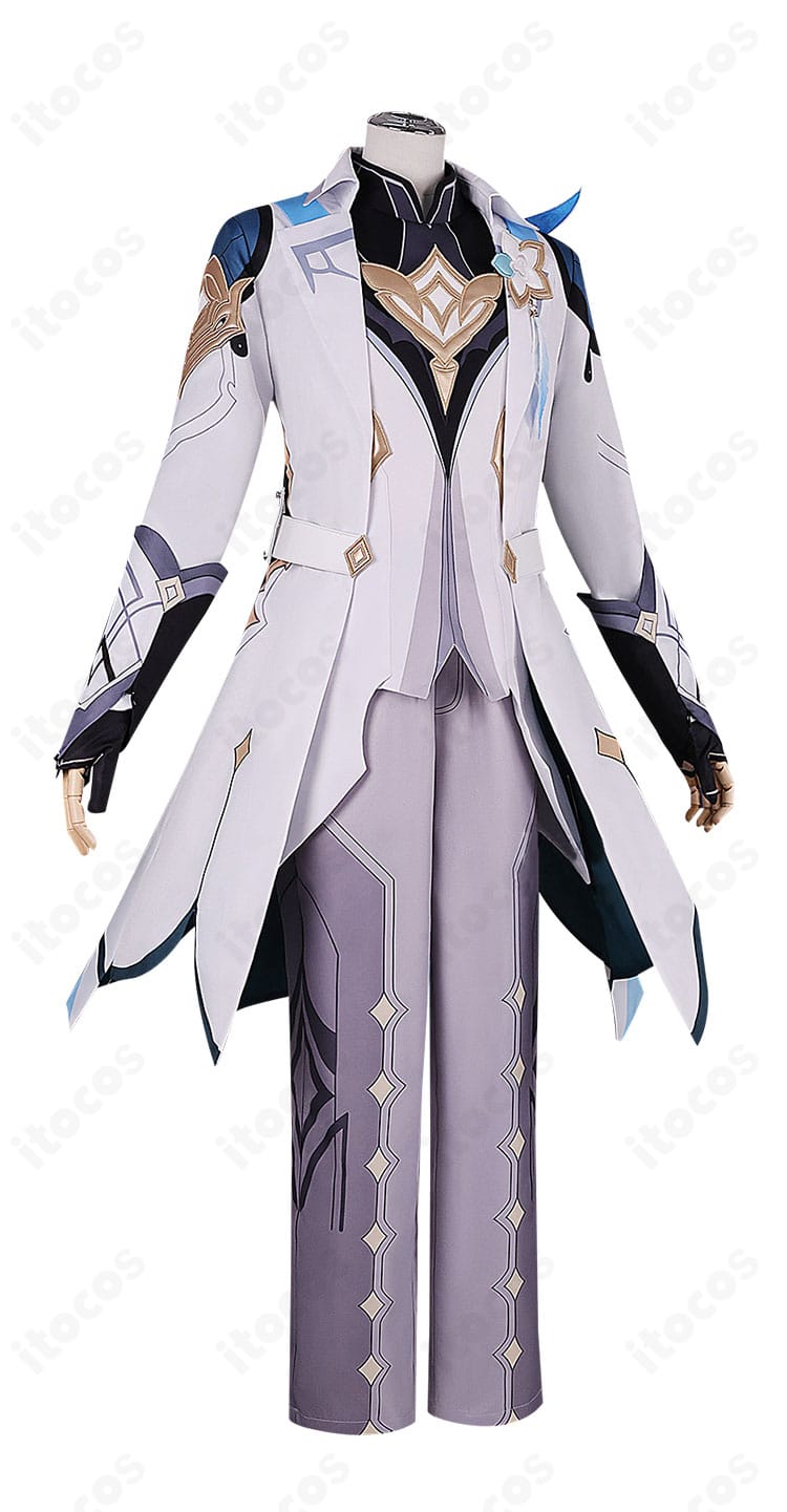 原神 旅人・空 コスプレ衣装の右側面。コートのラインと装飾配置を強調