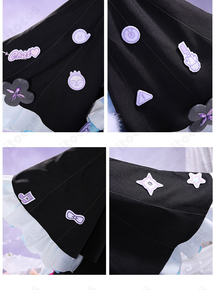 袖口フリルとカフス装飾のステッチディテール