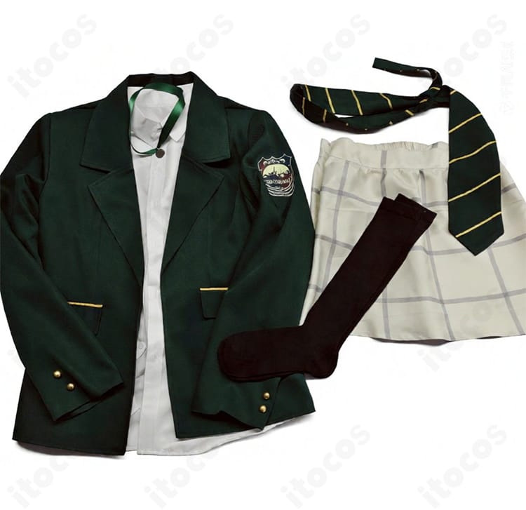 素材感（ツイル調ポリエステル）と発色を示す若狭フユ 制服コスプレの生地アップ