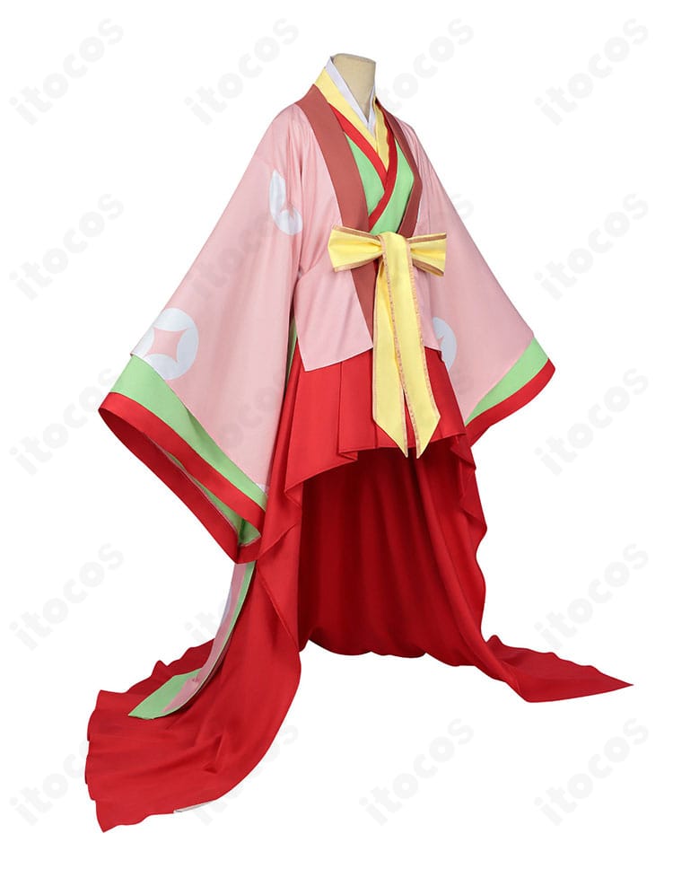 着物風コスプレ衣装の側面シルエット(袖とウエストライン)