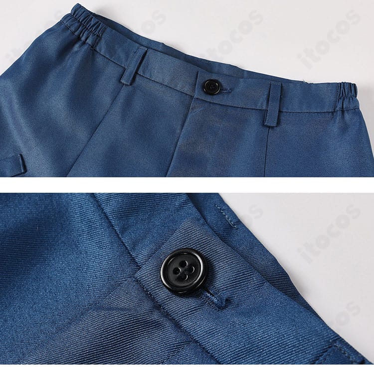 ズボンのウエスト帯とボタン周りのディテール