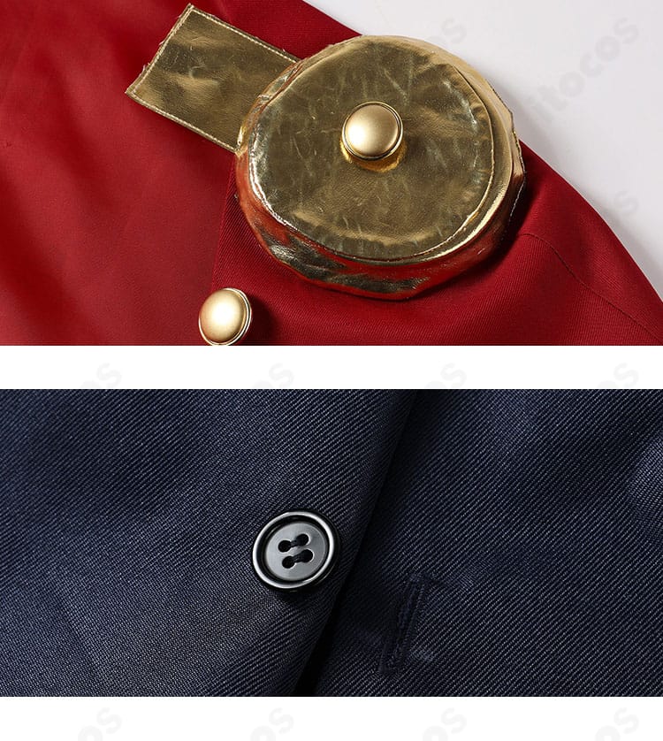 装飾パーツとボタンの質感・ステッチワークの近接ディテール