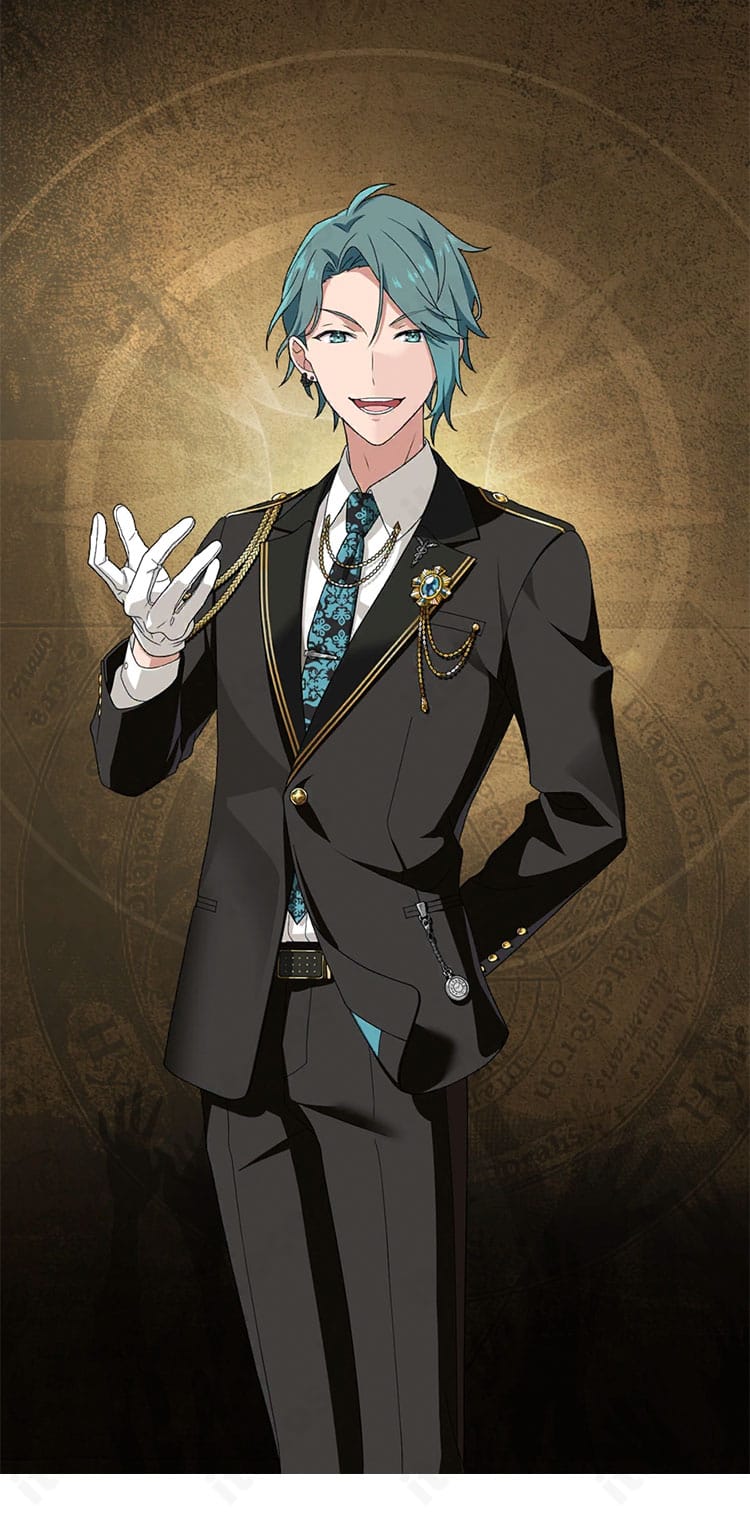 衣佐美佑理 モルトクランケン寮制服のフルセット（コート・シャツ・ズボン・ネクタイ）を正面から写した画像。ハリ感のあるスーツシルエットが分かる構図。