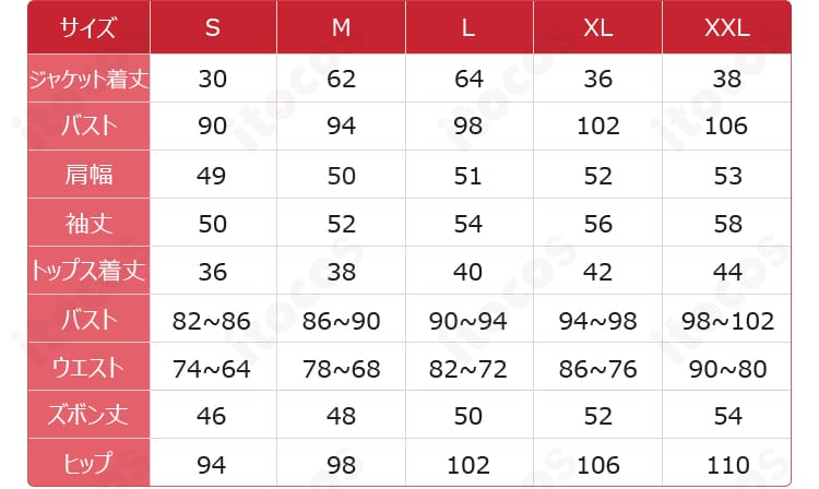 桜河こはく コスプレ衣装のサイズ表（S〜XL・採寸ガイド）