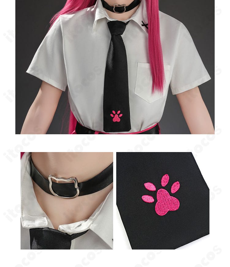 シャツの襟元とネクタイ結び、前立ての縫製が見えるディテール画像