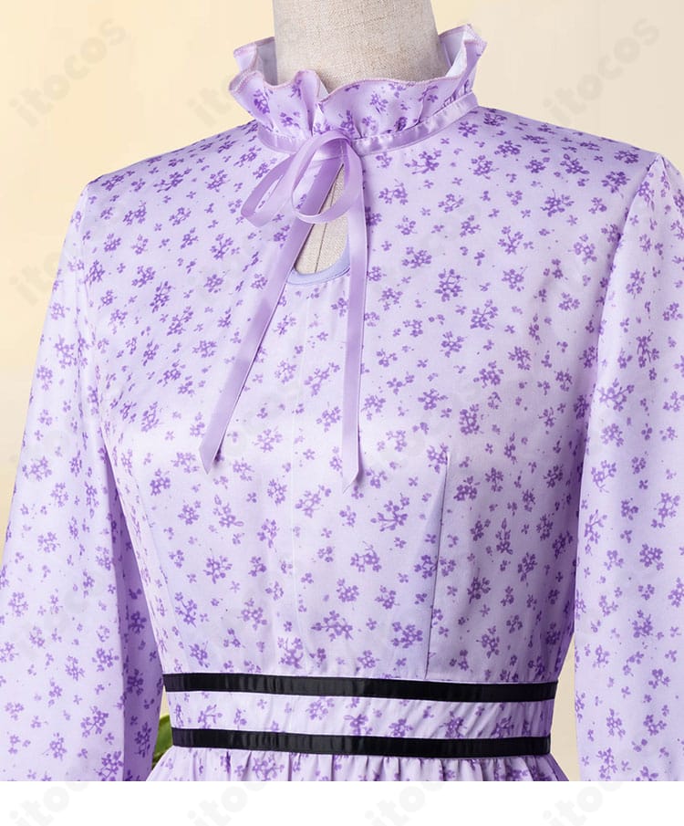 フェルン 小花柄ワンピースの襟元装飾ディテール