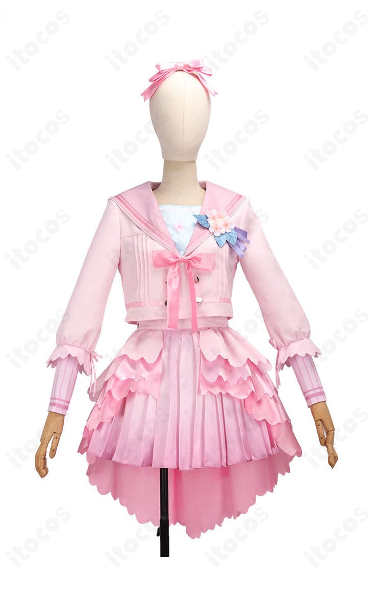 花海咲季 桜フォトグラフ コスプレ衣装の正面全体図（配色とシルエット）