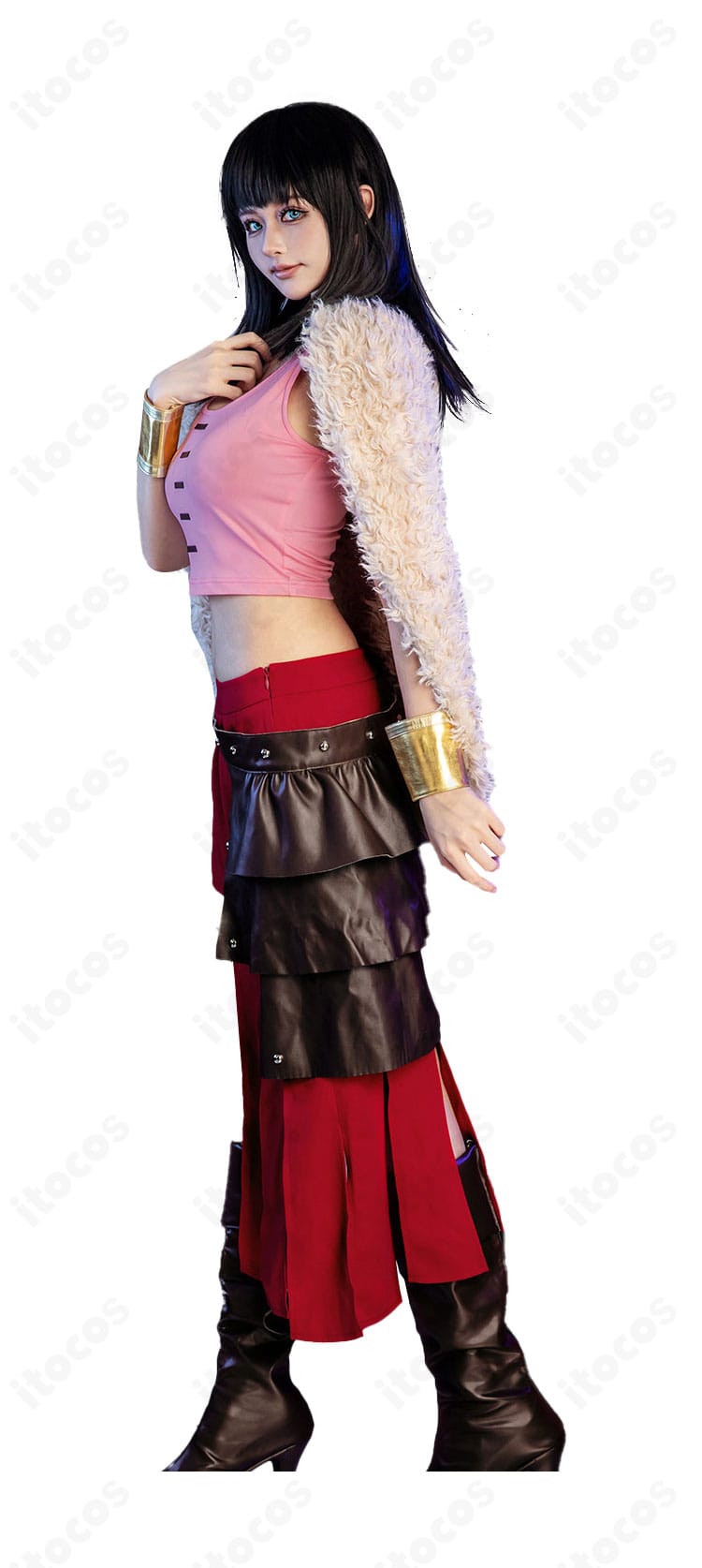 ニコ・ロビン コスプレの側面ディテール。ウエストラインとスカートのシルエットを強調した画像