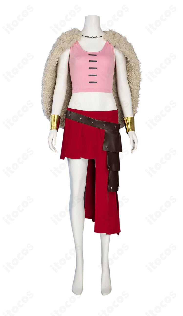 トップス正面の装飾ディテール。胸元の切り替えと生地の発色・質感が分かる近接画像