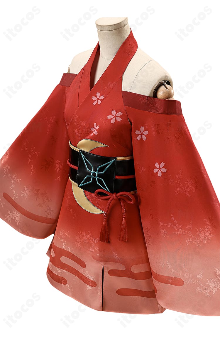 かぐや姫風和装コスプレ ワンピースの側面シルエット（ウエストラインと裾の流れ）