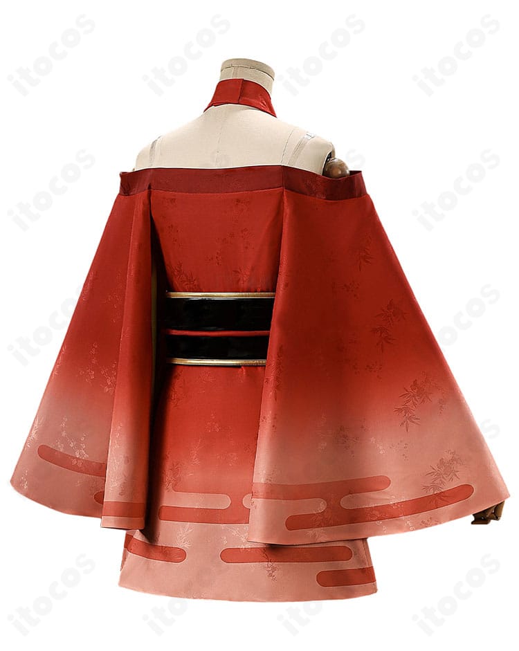 かぐや姫風和装コスプレ ワンピースの背面ディテール（後ろ開き仕様とシルエット）