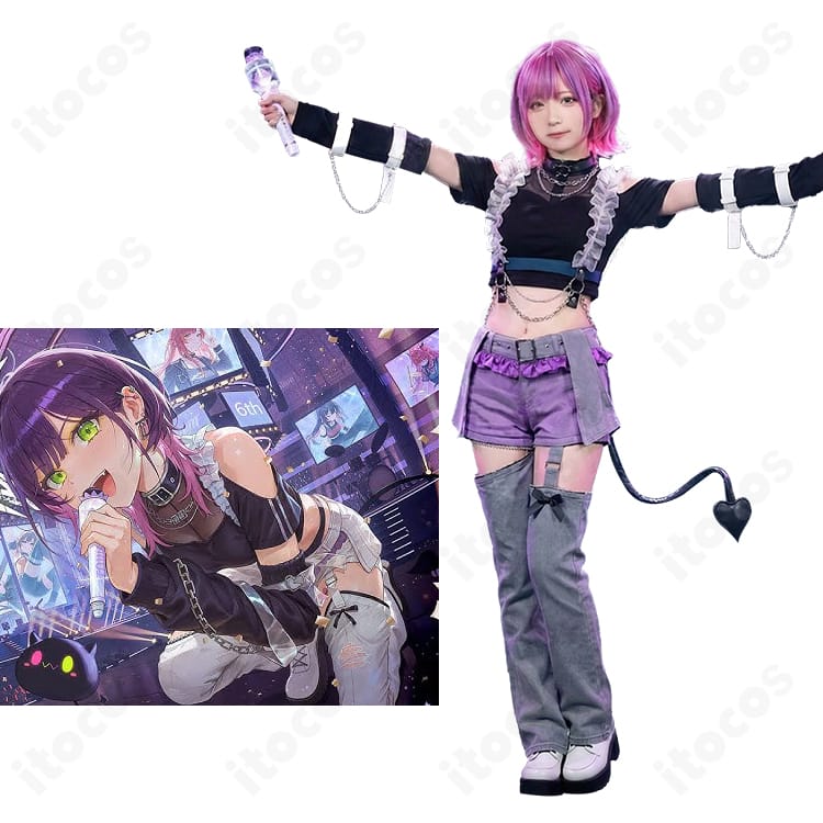 常闇トワ 6周年記念LIVE衣装の着用イメージ。チョーカーとチェーン、尻尾パーツを含むフルセットを正確に再現。