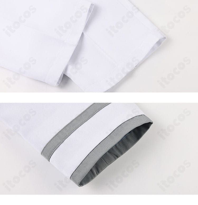 袖とパンツ生地の質感比較カット。適度な厚みとコシで型崩れしにくい素材感。