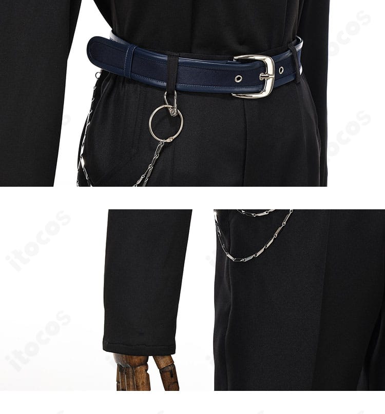 ウエストベルトと袖口のディテール。金具の質感と固定ループで安定する構造を示すカット