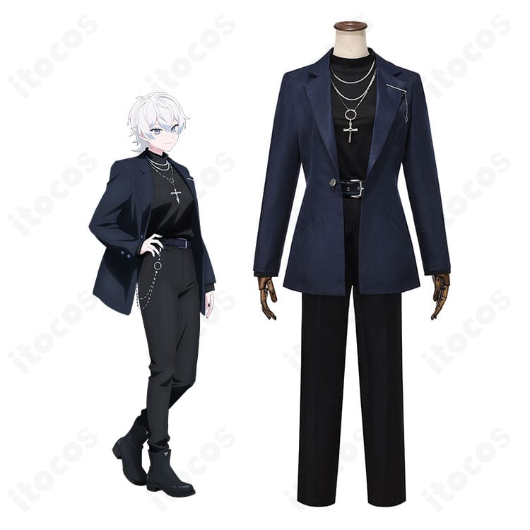 ゴシックロングコート衣装を着用した全身イメージ。クールでゴージャスな配色とアクセサリーの存在感が伝わるカット