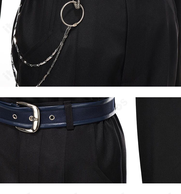 腰部装飾のクローズアップ。チェーンの取り回しと固定ポイントが分かる詳細画像