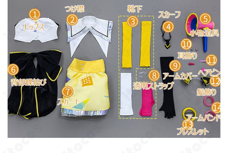 コスプレ衣装セット内容一式の平置き展示写真
