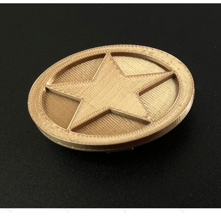 五角星モチーフ飾りの質感・固定方法を示す拡大画像。