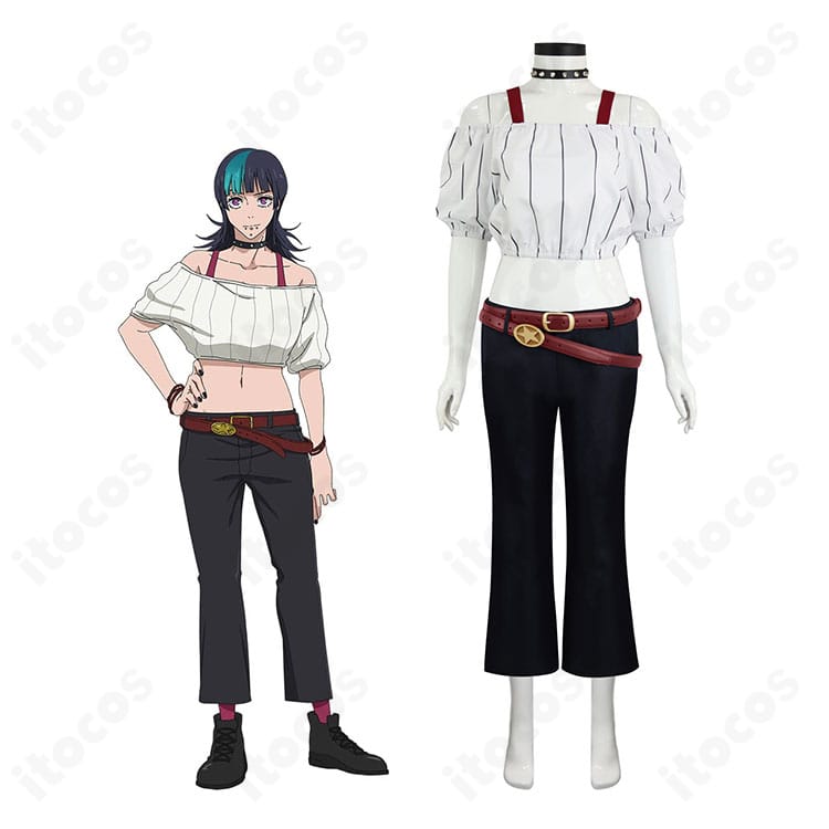 星綺羅羅の死滅回游登場時私服コスプレを着用した全身イメージ。五芒星アクセとチョーカーでキャラ再現を強調。