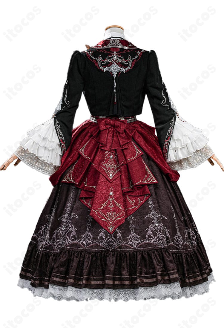 恋と深空 主人公 魂を約す赤月 衣装の背面と後ろ裾トレーンの長さ・形状