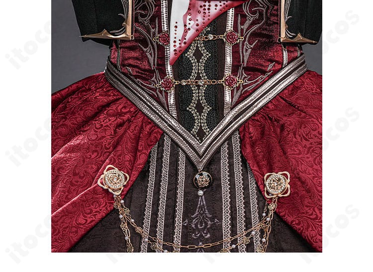 恋と深空 主人公 魂を約す赤月 ウエスト周りとコルセットベルト装飾の接写