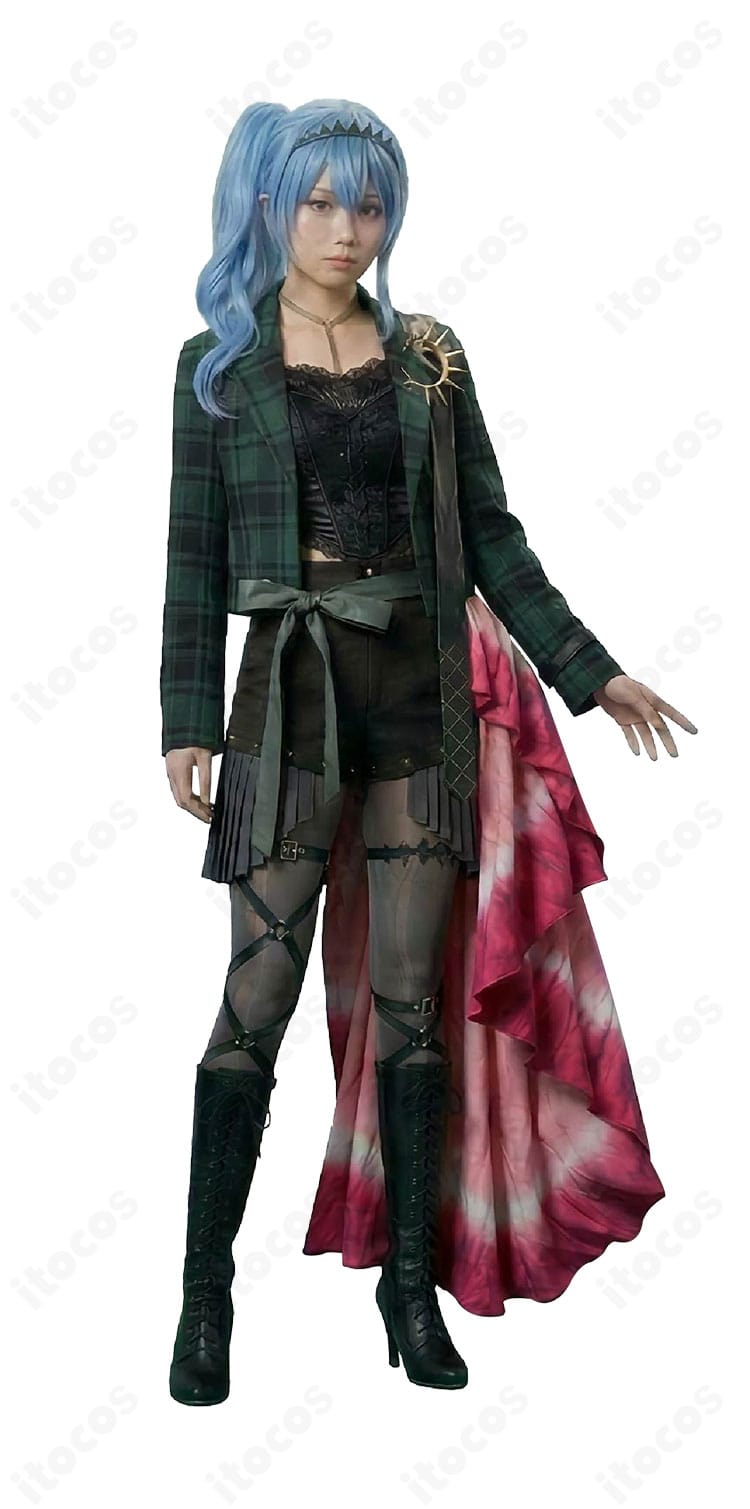 星街すいせい 綺麗事衣装の正面全体。コートのハリ感とキャミソール、ショートパンツのシルエットが分かる構図。