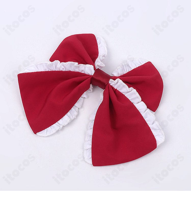 赤色リボンの髪飾りディテールと質感の接写