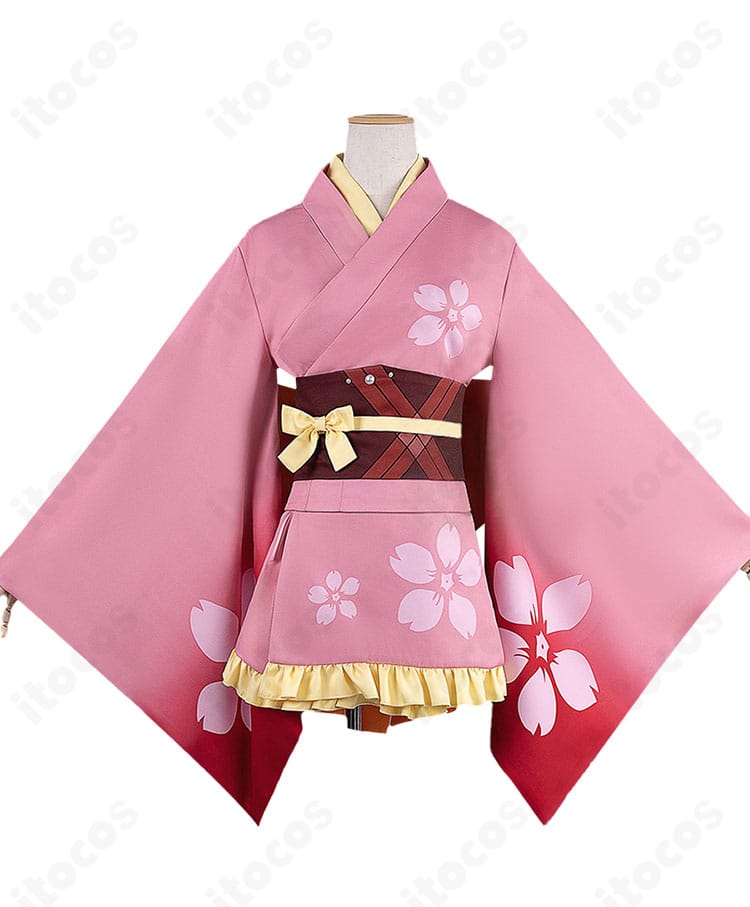 無名 浴衣コスプレ衣装の正面スタイル全体像（コルセット装着時）