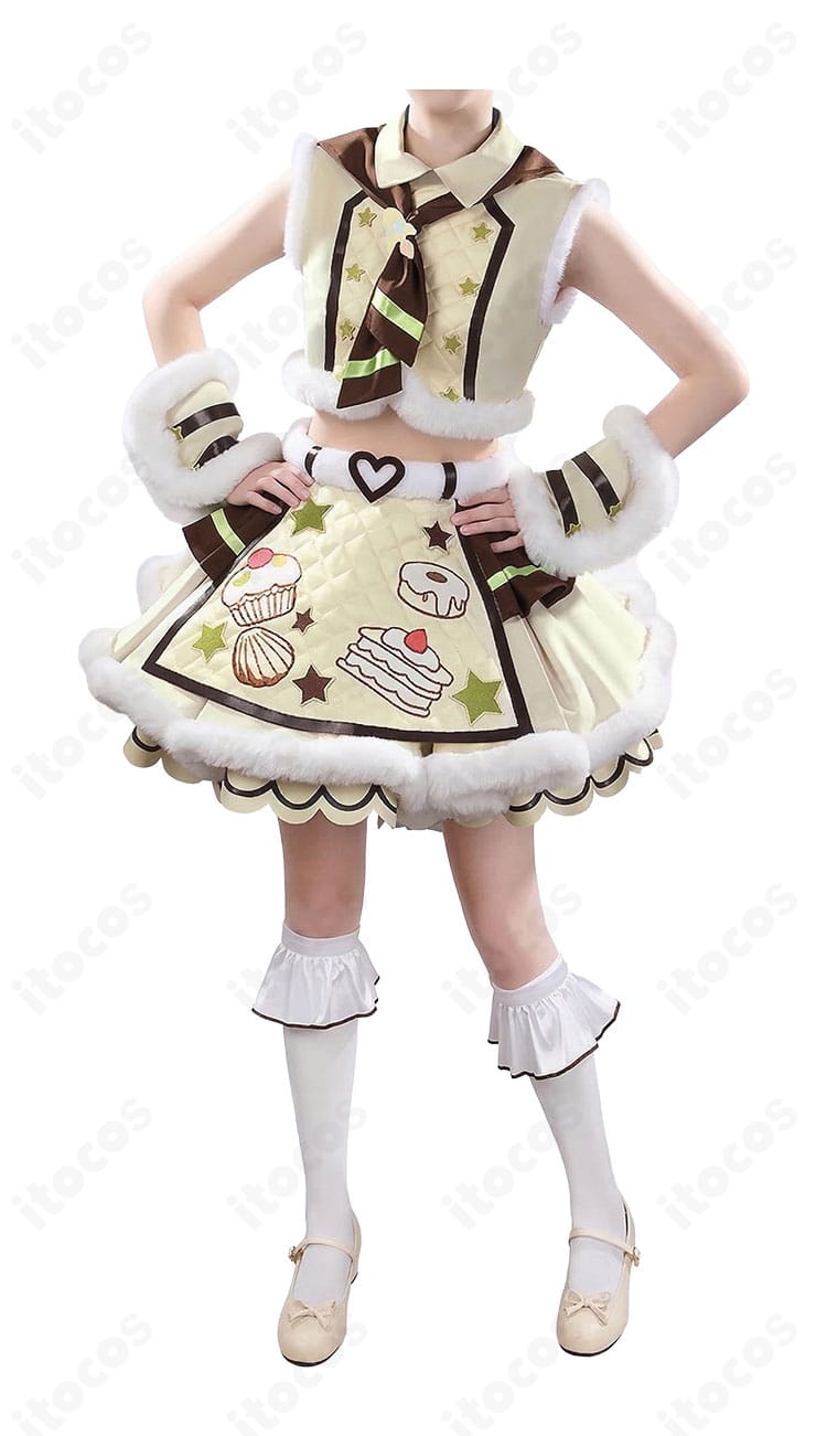 タイキシャトル Baa Baa Patisserie コスプレ衣装の正面全体図（トップス・スカート・エプロン・飾り）