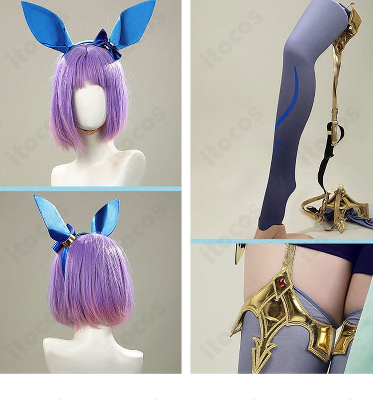 カチューシャと太もも飾り・靴下のセット。素材感とカラーコーデが分かる小物集合画像