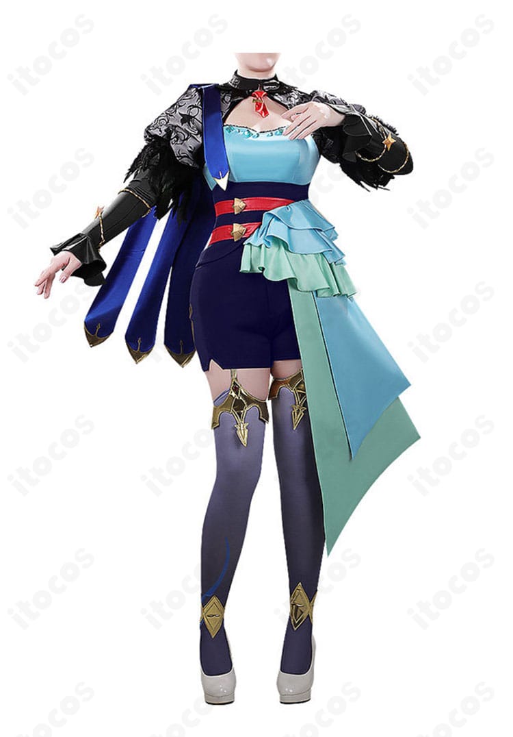 アドマイヤグルーヴ 勝負服コスプレ トップスと腰布の正面全景。襟元とスカーフの配置が確認できる画像