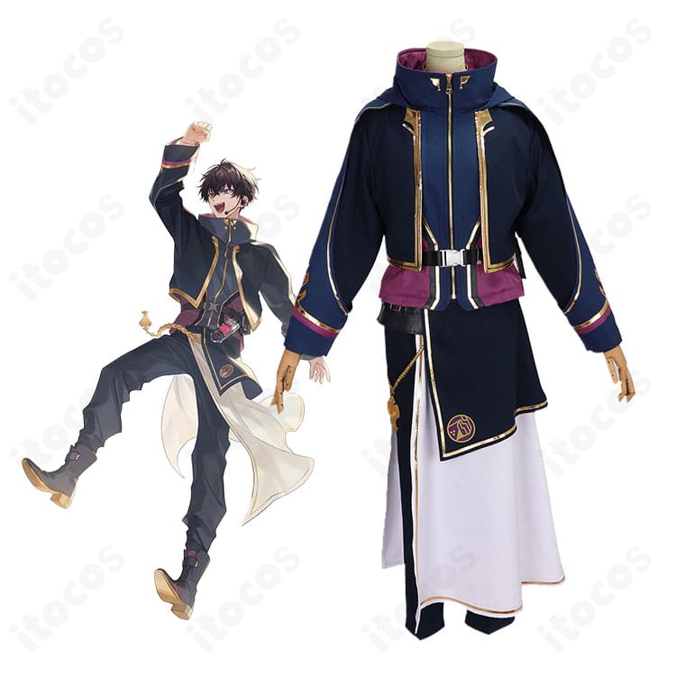 佐伯イッテツ 共通衣装の全身イメージ。ロングコートと小物の配置でキャラクターの雰囲気を再現。