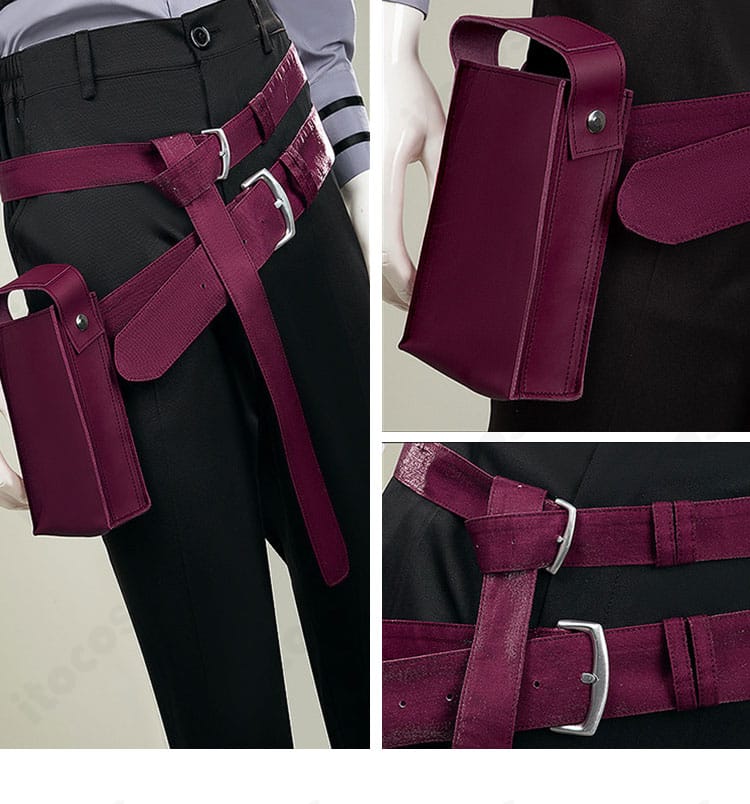 ウエストまわりのベルトとウエストポーチの装着ディテール