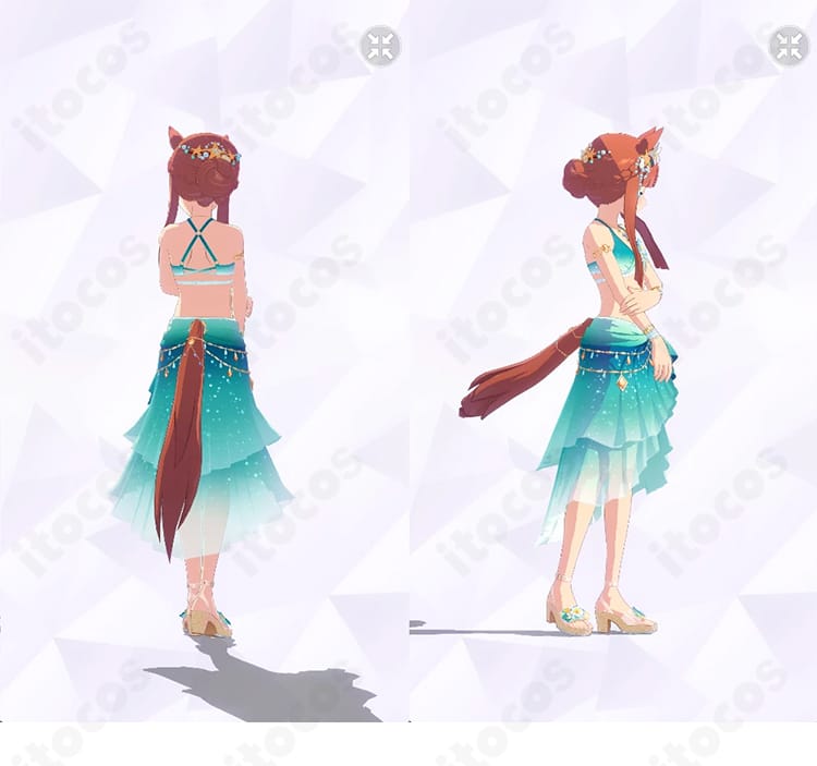 サイレンススズカ「波間のエメラルド」水着コスプレの背面・右側ディテール（シルエット重視の設計で撮影映え）