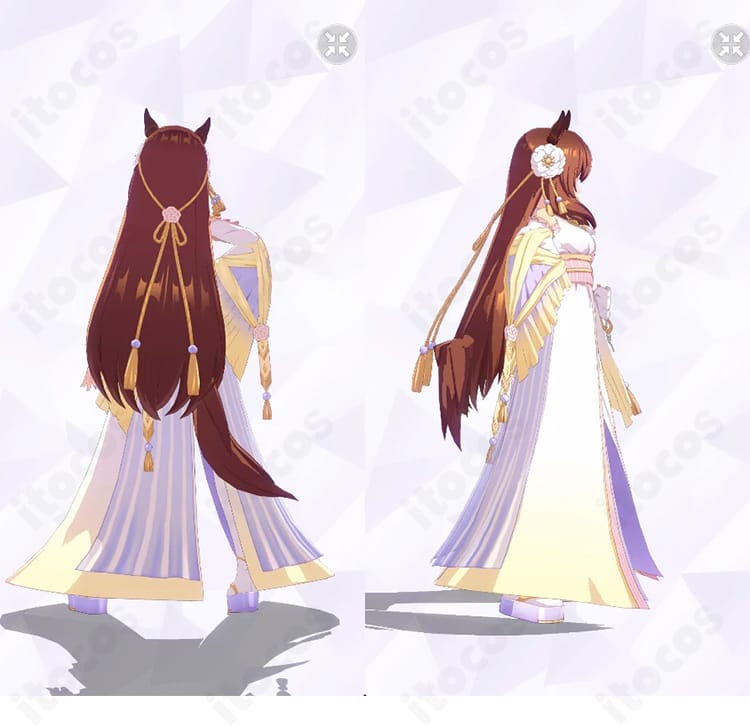 マルゼンスキー 祝ひ寿ぐ神速天女 新勝負服コスプレ衣装の背面と右側ディテールが分かる全身画像