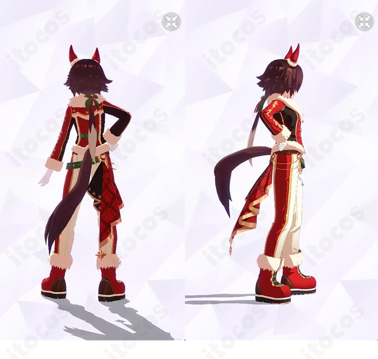 ウマ娘 プリティーダービー ウオッカ 不凍のアクア・ウィタエ 勝負服の背面と右側面、装飾固定とライン構成が分かる商品写真