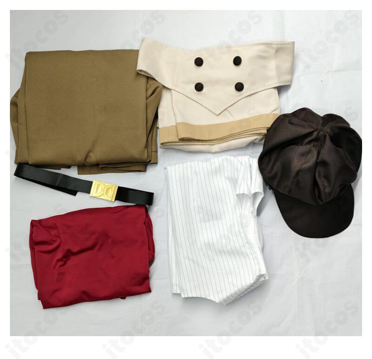 コート・トップス・インナー・ズボン・ベルト・帽子の6点セット内容一覧