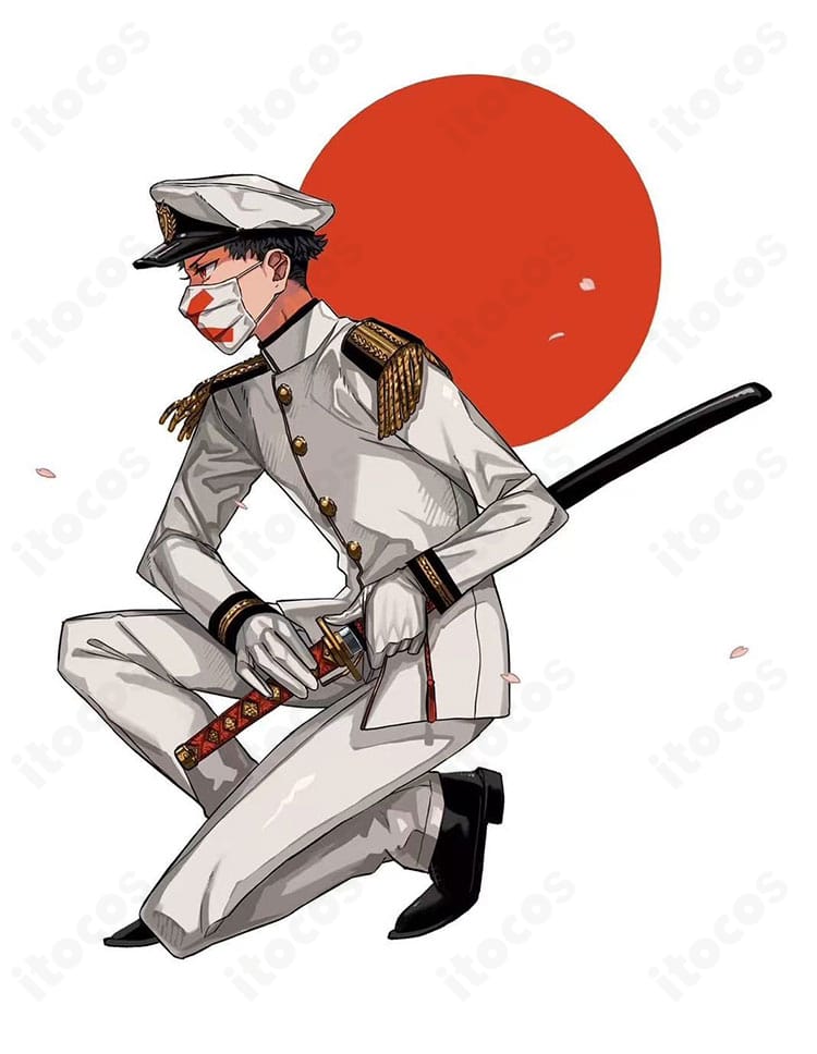 レトロ軍装風・第二種軍装コスプレ衣装の全身イメージ(人物着用・世界観再現)