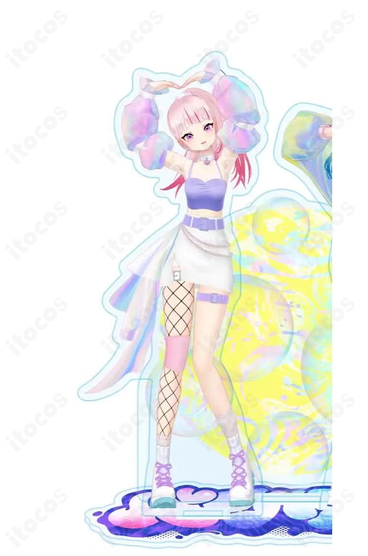 HIMEHINA 田中ヒメ バブリン衣装コスプレの全身イメージ。トップス・スカート・ベルト・パフスリーブ・靴下・太ももベルト・ニーパッド・チョーカーのセットを着用した商品画像。